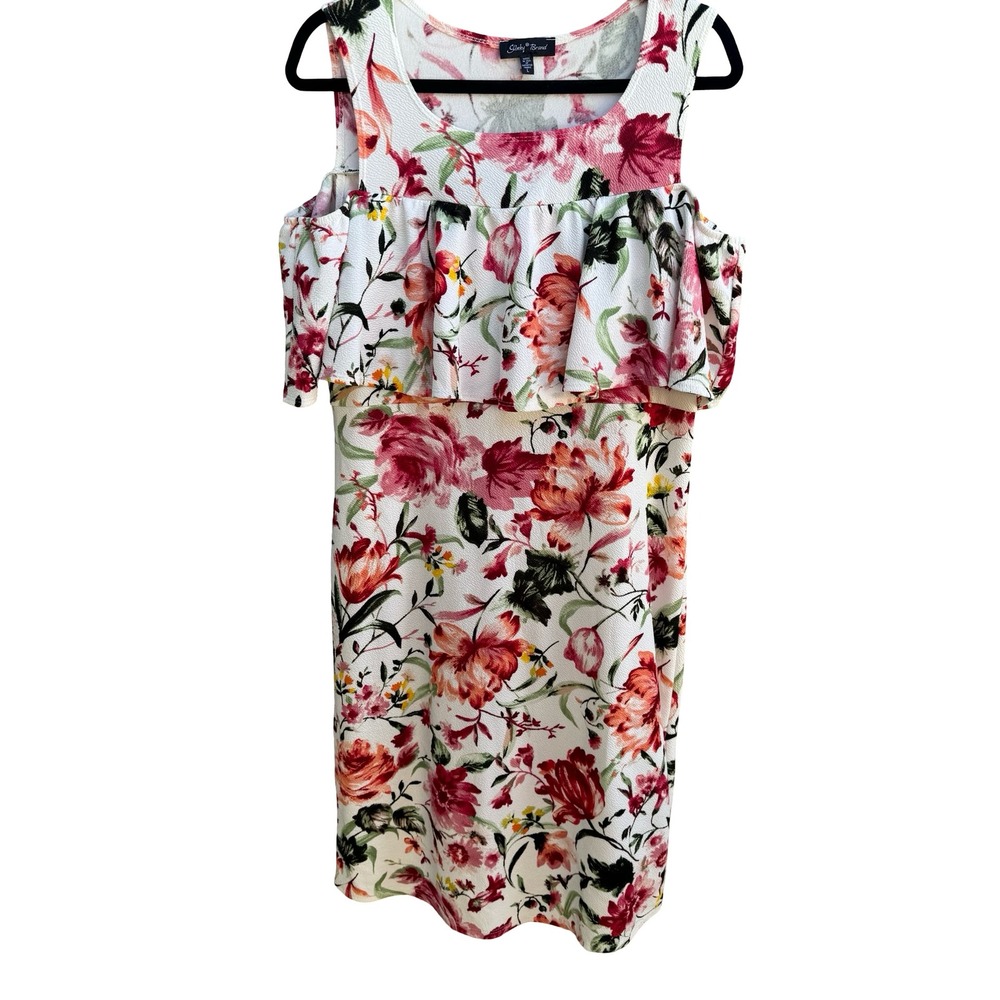 Slinky Brand Cottagecore Garden Party Floral Cold Shoulder Ruffle Sheath Dress L